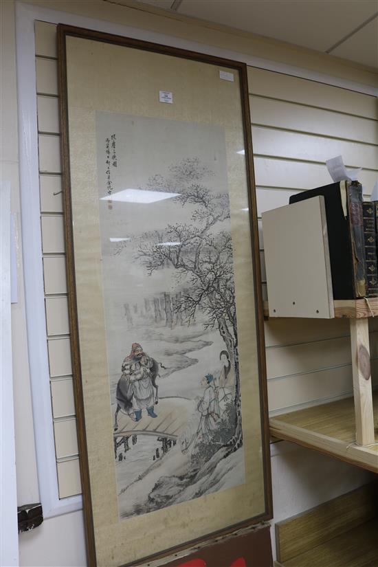 A Chinese watercolour on paper scroll painting 106 x 40cm